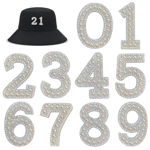 1 Setzen Sie Perlennummern, elegante Perle Strassnummer Eisen auf Flecken, DIY-Stickerei 0-9 Nähen Sie Applique-Patches für Kleidung Shirts Scrapbook Rucksack Hut von Xoeryoy