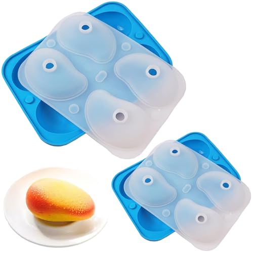 2pcs Obstformen, leicht zu reinigen und zu entfernen Silikon 3D-Mangoform mit Trichter und 4-Kavitation, hitzebeständig flexibel für Kuchen, Jelly Candy, Schokolade, Seife, Handwerk von Xoeryoy