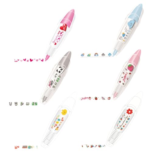 6pcs Dekorative Stifte DIY Niedliche Tiere Pressen Sie kreative Cartoon -Muster -Spitzen Korrekturbandstift für Karten Postkarten Notizbuch von Xoeryoy