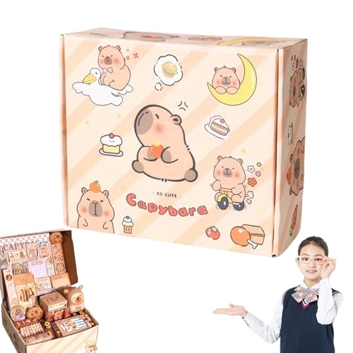 Capybara -Schulmaterial, Capybara Stationery Set mit Bleistiftkoffer, Notizbuch, Notizblock, Aufkleber, Brosche, Radiergummi, Herrscher, kleine Puppe, Bleistiftschärfer und mehr && von Xoeryoy