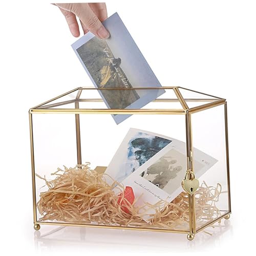 Goldkartenbox mit Schloss und Schlitz, 10 x 6 x 8 Zoll Clear Glass Card Box mit Nicht -Slip -Füßen für Hochzeitsempfänge, Brautdusche, Geburtstagsfeier Goldkartenbox mit Schloss und Schlitz, 10 x 6 x 8 Zoll Clear Glass Card Box mit Nicht -Slip -Füßen für Hochzeitsempfänge, Brautdusche, Geburtstagsfeier von Xoeryoy