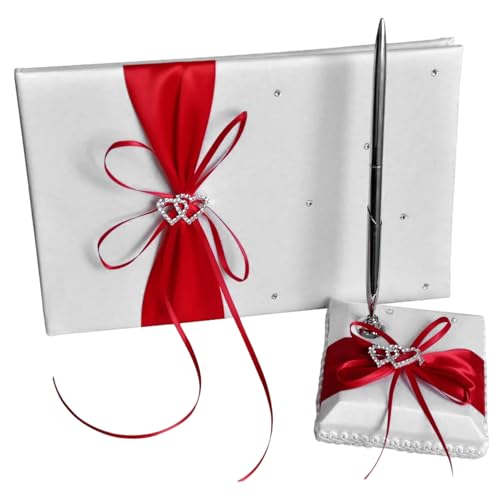 Hochzeitsgastbuch, 6, 3x9, 7 Zoll Ribbon Bogen Signature Buch mit Stiftstand und Herzversuchung, Erinnerungsform für Hochzeitsfeier, Baby Brautdusche von Xoeryoy