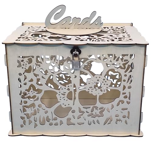 Hochzeitskartenschachtel für Empfang Großer rustikaler hölzerner DIY -Umschlag Geschenkkartenbox mit Schlossschlitz & Schild für Empfang Jubiläumsgeburtstagsfeiern von Xoeryoy