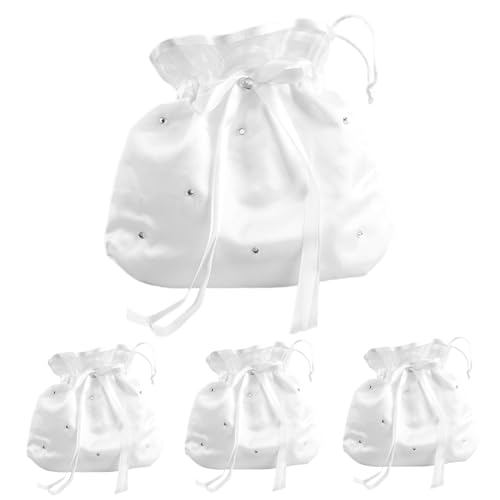 Holy Communion Bag, 4pcs weiße Brautbrautjungfernbeutel mit Strasssteinen und Bogenknoten, Brauttasche mit Kordelkorder für Hochzeitstag && Holy Communion Bag, 4pcs weiße Brautbrautjungfernbeutel mit Strasssteinen und Bogenknoten, Brauttasche mit Kordelkorder für Hochzeitstag && von Xoeryoy