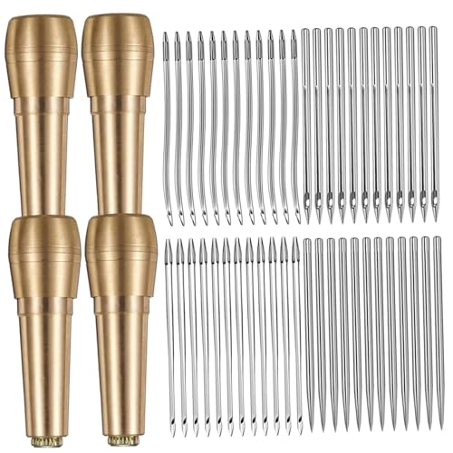 Ledernähungskit, 52 Stcs/Set gerade und gebogene Ledernadeln für Handnähten mit Nähwellen für Schuhe Leinwand Reparatur von Xoeryoy