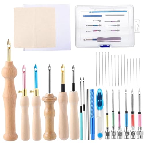 Punch -Nadel -Kit, einstellbare und ergonomische Punchnadel -Set umfassen Schere & Stoff- und Aufbewahrungsbox, Stickkit für Anfänger, DIY -Nähen von Xoeryoy