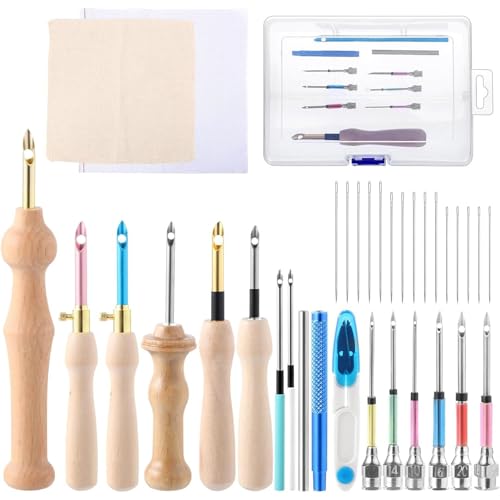 Punch -Nadel -Kit, einstellbare und ergonomische Punchnadel -Set umfassen Schere & Stoff- und Aufbewahrungsbox, Stickkit für Anfänger, DIY -Nähen von Xoeryoy