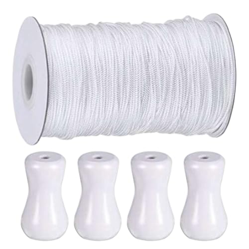 Vorhangschnur, 1, 8 mm 55 Meter Blindkabel mit 4 Teilen Holzheizen, weiß geflochten von Xoeryoy