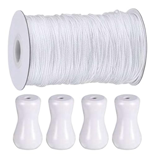 Vorhangschnur, 1, 8 mm 55 Meter Blindkabel mit 4 Teilen Holzheizen, weiß geflochten von Xoeryoy