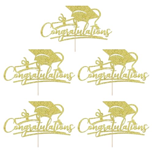 Xoeryoy 5pcs Abschlusskuchen -Topper, Kuchendekorationen, goldene Cupcake -Topper für die High School, College von Xoeryoy