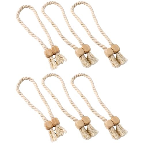 Xoeryoy 6pcs Magnetische Vorhangsteuer, 24 Zoll Baumwollseilvorhang Holdbacks mit Holzperlen Boho -Vorhänge für Heimbüro Fenster Vorhänge von Xoeryoy