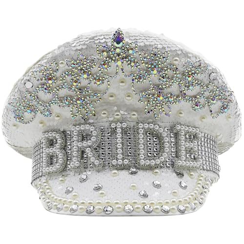 Xoeryoy Bright Glitter Bride Hut weiße Perle Paillistin Braut Captain Hut zum Geschenk für Junggesellenhoch -Hen -Party Hochzeitszub Xoeryoy Bright Glitter Bride Hut weiße Perle Paillistin Braut Captain Hut zum Geschenk für Junggesellenhoch -Hen -Party Hochzeitszub von Xoeryoy