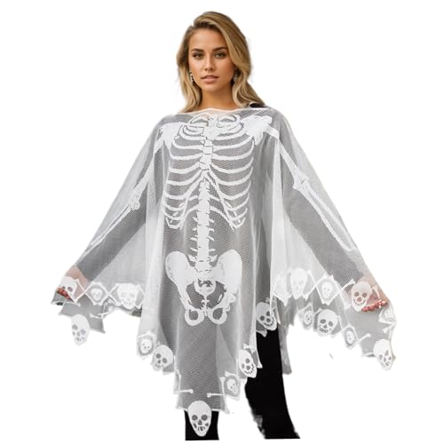 Xoeryoy Halloween Skeleton Kostüm Spitze Skelett Poncho für Frauen Cape 57x57 Zoll weißes Kostüm Poncho Halloween für Frauen Xoeryoy Halloween Skeleton Kostüm Spitze Skelett Poncho für Frauen Cape 57x57 Zoll weißes Kostüm Poncho Halloween für Frauen von Xoeryoy
