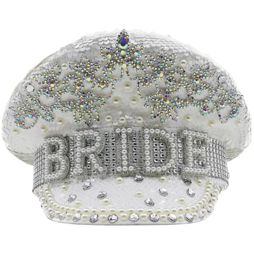 Xoeryoy Helle Glitzer Braut Hut weiße Perle Paillistin Braut Captain Hut Braut zu Geschenk für Junggeselle Hen -Party Hochzeitszubehör sein Xoeryoy Helle Glitzer Braut Hut weiße Perle Paillistin Braut Captain Hut Braut zu Geschenk für Junggeselle Hen -Party Hochzeitszubehör sein von Xoeryoy