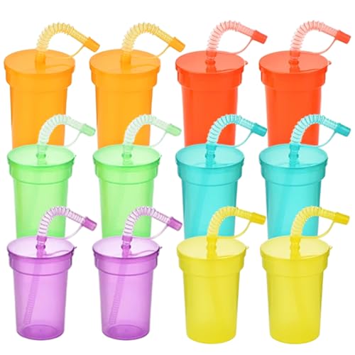 Xoeryoy Kids Cups mit Strohhalmen und Deckel 12PCS 6 Farbe 3x4, 5 Zoll Lebensmittelqualität PP Neonbecher wiederverwendbarer Mehrzweck für Strand, Party und mehr von Xoeryoy