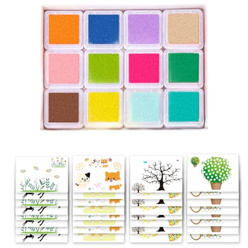 Xoeryoy Kindermalerei Kit, Funny Finger Paint Kit mit 12 Farben Ink Pad & 32 Zeichenkarte, farbenfrohe Kinderartikel für Handwerkskarten für Handwerkskarten von Xoeryoy