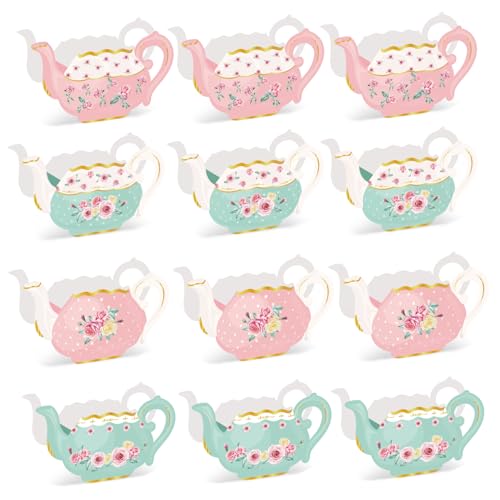 Xoeryoy Tea -Party -Mittelstücke für Tische 12pcs Karton Teekanne Vase Tea Party Dekor DIY freundlich 4 Verschiedene Muster Muttertagdekorationen, Blume Nicht enthalten von Xoeryoy