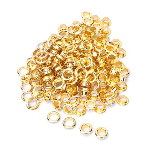Xolsurg 100pcs 6 mm Messing Doppelte Eöselett Hollow Niet -Kleidungsbeutel Gürtel Schuh Gold Silber Bronze Pistole Farbe Grommet Sets Accessoires (Gold) von Xolsurg