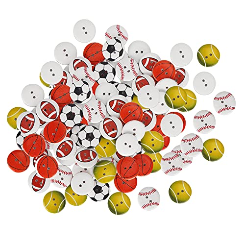 Xolsurg 100pcs Holzknöpfe 2 -Loch -Runde Formbasketball Fußball gemischte Musternähte Knöpfe von Xolsurg