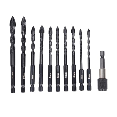 Xolsurg 11 PCs Mauerwerk Drill Bit Set 5 6 8 10 12 mm Kreuzdesign Hex Shank Carbid Bohrer für Betonglasziegelziegelfliesen von Xolsurg