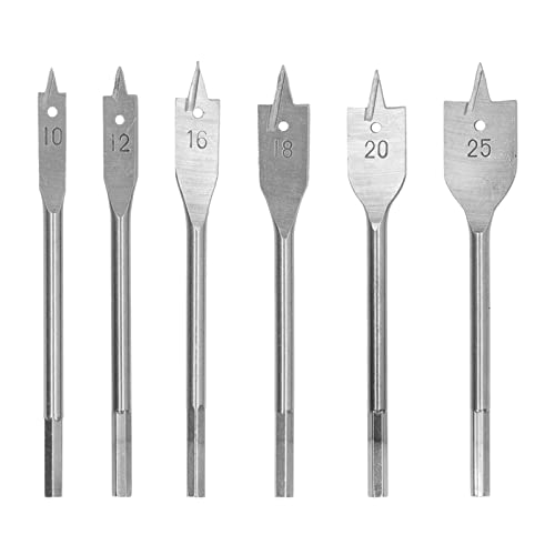 Xolsurg 6pcs Spade -Bohrer Bit Set hoher Kohlenstoffstahl 3 Schneider Sechsex Shank Spaten Holzbohrer für Holzbearbeitung (Silber) von Xolsurg