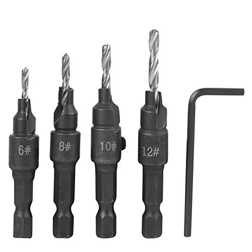 Xolsurg Bohrbit Set 4PCS Carbon Steel Kit 6-12# Sechskantschlüssel Holzbearbeitungswerkzeugzubehör von Xolsurg