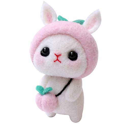 Xolsurg DIY Felting Woll Kaninchenpuppe handgefertigte Handwerksmaterial -Paket -Werkzeuge für Kinder Erwachsene (Kleiner Kaninchenpfirsich) von Xolsurg