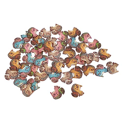 Xolsurg Holzhandwerk Knöpfe Retro Tierstil Sortierte Farben Leichte Holznähte DIY Dekoration 100pcs (Eichhörnchenstil 50pcs) von Xolsurg