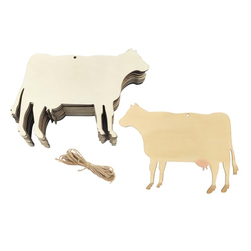 15 Stück Holz-Kuh-Bastelarbeiten – 15,2 cm unlackierte hängende Ornamente, DIY Kuh-Bastelgeschenkanhänger für Zuhause, Party-Dekoration von Xonzmmk