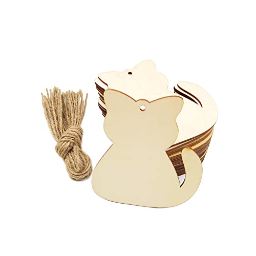 30 Stück 10,2 cm große Holz-Katzenausschnitte, unlackiertes Holz, Katzenhandwerk, Holzkatze, hängende Ornamente, DIY, Katzenhandwerk, Geschenkanhänger für Zuhause, Party-Dekoration von Xonzmmk