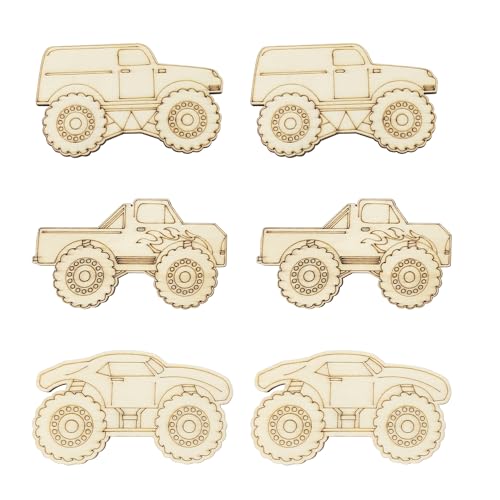 Unlackierte Holz-Monster-Truck-Ausschnitte, Bastelarbeiten, LKW, Partyspiel, Fahrzeuge, zum Bemalen von Holz-LKW, hängende Ornamente, DIY-Geschenkanhänger für Zuhause, Party, Dekoration, von Xonzmmk