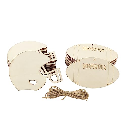 32 Stück Holz Fußball & Helm Ausschnitte Fußballhelm geformte Holzscheiben Fußball Thema Sport hängende Ornamente Geschenkanhänger für Zuhause Party Dekoration Handwerk Projekt von Xonzmmk