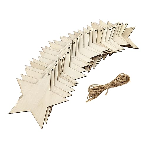 32 Stück Holzstern-Ausschnitte – unlackierte Holzsterne zum Aufhängen von Ornamenten, DIY-Geschenkanhänger und Party-Dekoration von Xonzmmk