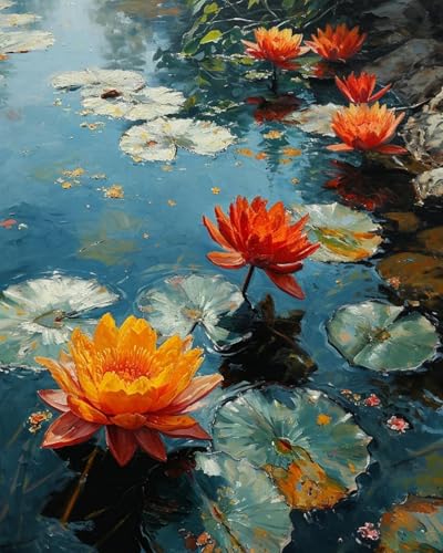 Xpdnmilq DIY Kreuzstichset für Anfängermit Muster und Anleitung vorgedrucktes11CT Stickset für ErwachseneHeimwanddekoration – Lotus im Wasser – 40x50cm von Xpdnmilq