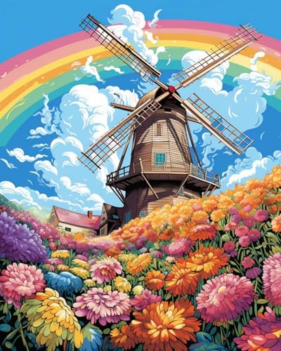 Xpdnmilq Kreuzstich Set zum Selbermachen vorgedrucktes 11CT Stickset handgefertigtes Kunsthandwerk für Anfänger Heimdekor-Set für Erwachsene – Regenbogen-Windmühle – 40x50cm Xpdnmilq Kreuzstich Set zum Selbermachen vorgedrucktes 11CT Stickset handgefertigtes Kunsthandwerk für Anfänger Heimdekor-Set für Erwachsene – Regenbogen-Windmühle – 40x50cm von Xpdnmilq