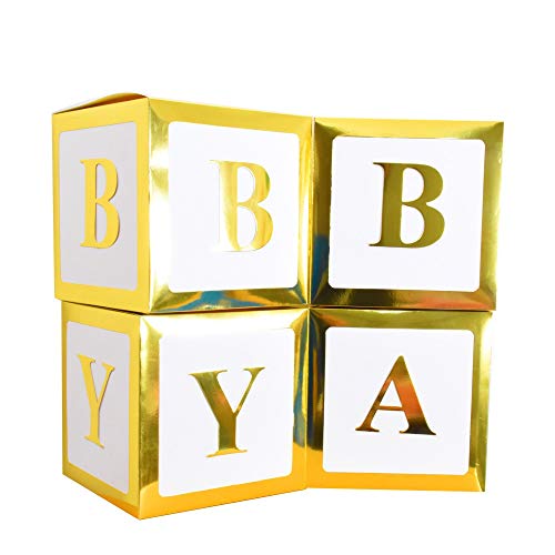 Xptieeck Quadratische transparente Boxen für Babyparty, Geburtstag, Party, Dekoration, Papp-Ballon-Verpackung, Gold, 4 Stück von Xptieeck