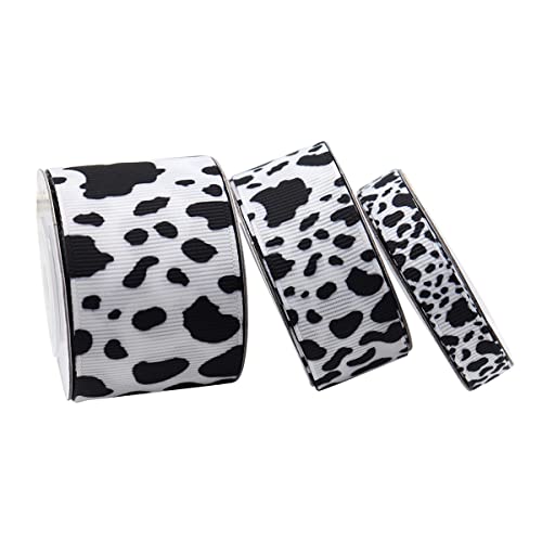 Xptieeck Schleifenband mit Kuh-Aufdruck, Drahtrand, Geschenkverpackung, Tierdruck, für Bastelarbeiten, Partys, 3 Stück von Xptieeck