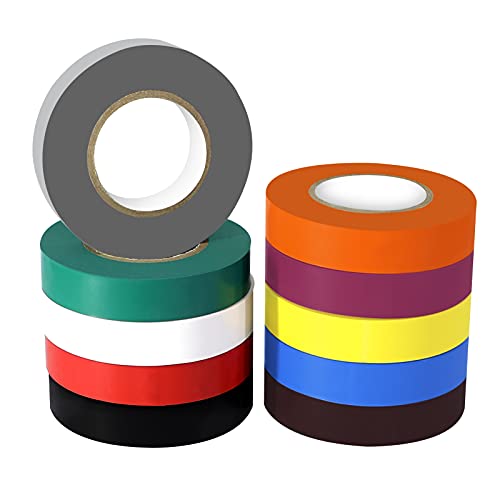 Xrkuu 10 Rollen Multi-Colour Isolierband, 15MM x 20M Isolierband farbig set, wasserdichtes flammhemmendes PVC-Klebeband für Drahtprojekte, Isolierung und Reparatur gebrochener Drähte von Xrkuu