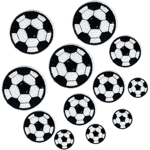 Xrten 12 Stück Cartoon Fußball Stoff Patch, Fußball Patches zum Aufbügeln,Fußball Stoff Aufbügeln, Kinder Fußball Patch für DIY Hosen Jeans Hemden Kleidung und Handarbeiten von Xrten