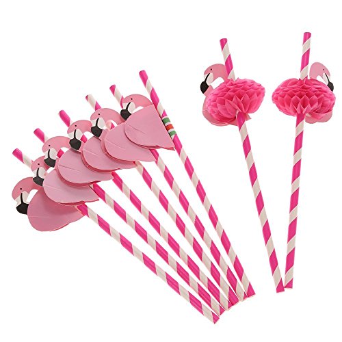 Xrten 50 Stück Papier Trinkhalme mit Flamingo Dekorationen,Strohhalmen für Cocktail Party von Xrten