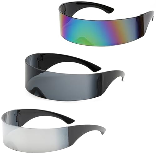 Xrten Space Brille Alien Brillen Set,Schnelle Brille,3 Stück Futuristische BrilleSilber Rave,Fun Glasses Space Brille Alien Brille für Weihnachten Brillen Set,Party,Fun Glasses Rollenspiel von Xrten