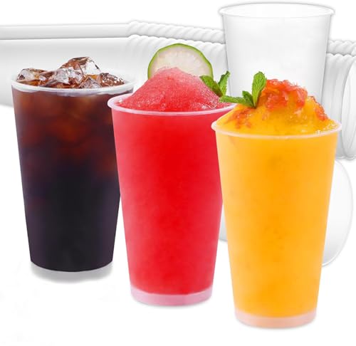 Xsdgi 50 Stück Plastikbecher Mehrweg Mattierte Weiß, Hartplastik Trinkbecher, Partybecher 520ml / 17 OZ (Voll Gefüllt) Spülmaschinenfest, Umweltfreundliche Alternative zu Einwegbecher von Xsdgi