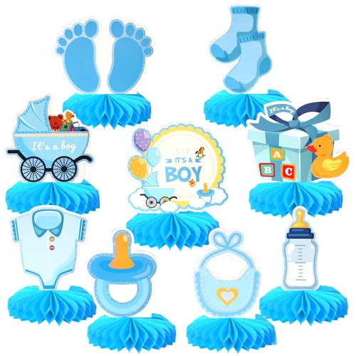 9 Stück blaue Babyparty-Dekorationen für Jungen, Babyparty, Wabenaufsätze, Blumenmuster, "It's a Boy" zum Enthüllen, Tischdekoration für Babys, Jungen, Schwangerschaftsankündigung, Party-Tischaufsätze 9 Stück blaue Babyparty-Dekorationen für Jungen, Babyparty, Wabenaufsätze, Blumenmuster, "It's a Boy" zum Enthüllen, Tischdekoration für Babys, Jungen, Schwangerschaftsankündigung, Party-Tischaufsätze von Xsstarmi