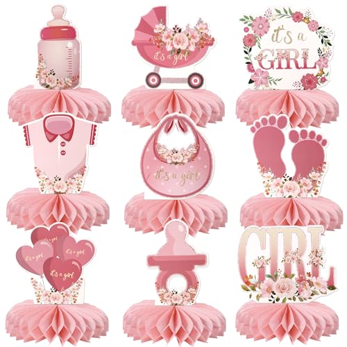 9 Stück rosa Babyparty-Dekorationen für Mädchen, Babyparty, Wabenaufsätze, Blumenmuster, "It's a Girl", Tischdekoration für Babys, Mädchen, Schwangerschaftsankündigung, Party-Tischaufsätze 9 Stück rosa Babyparty-Dekorationen für Mädchen, Babyparty, Wabenaufsätze, Blumenmuster, "It's a Girl", Tischdekoration für Babys, Mädchen, Schwangerschaftsankündigung, Party-Tischaufsätze von Xsstarmi