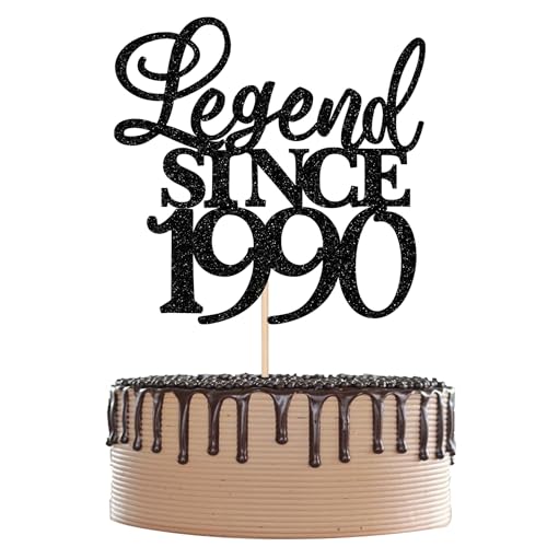 Xsstarmi 1 Pack Legend Since 1990 Cake Topper Glitter Happy 35th Birthday Cake Topper Cheers to 35 Years Cake Decoration for Happy 35th Birthday Wedding Anniversary Party Cake Decorations Black von Xsstarmi