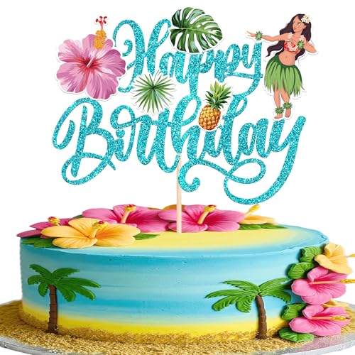 Xsstarmi 1 Packung Happy Birthday Cake Topper Blau Glitzer Hula Aloha Schildkröte Blätter Blumen Tropische Pflanzen Kuchen Pick für Tropische Hawaii Thema Babyparty Geburtstag Party Kuchen Xsstarmi 1 Packung Happy Birthday Cake Topper Blau Glitzer Hula Aloha Schildkröte Blätter Blumen Tropische Pflanzen Kuchen Pick für Tropische Hawaii Thema Babyparty Geburtstag Party Kuchen von Xsstarmi