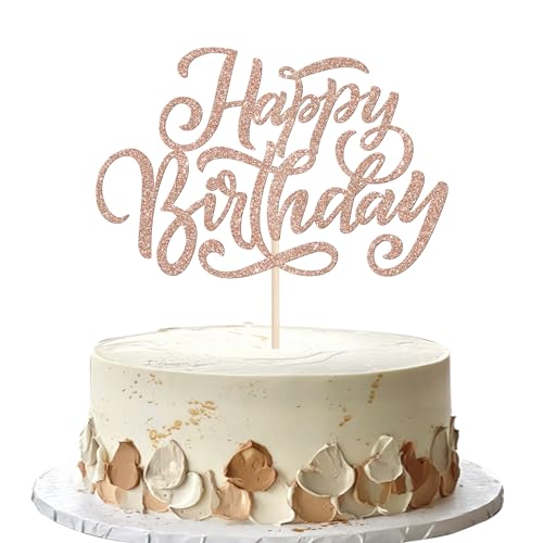 Xsstarmi 1 Packung Happy Birthday Cake Topper Glitter Rose Gold Jungen Mädchen Geburtstag Kuchen Pick Dekoration für Happy Birthday Thema Männer Frauen Kinder Geburtstag Jahrestag Party Kuchen von Xsstarmi