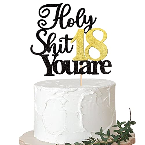 Xsstarmi 1 Packung Holy Shit You are 18 Cake Topper Glitter Happy 18th Birthday Cake Pick Sweet 18 Eighteen Cheers to 18 Years Cake Decorations for Funny 18th Birthday Party Supplies von Xsstarmi