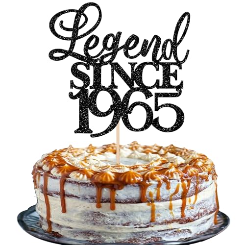 Xsstarmi 1 Packung Legend Since 1965 Cake Topper Glitter Happy 60th Birthday Cake Topper Cheers to 60 Fabulous Cake Decoration for Happy 60th Birthday Wedding Anniversary Party Cake Decorations Black von Xsstarmi
