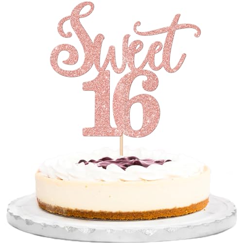 Xsstarmi 1 Packung Sweet 16 Cake Topper Glitter Happy 16th Birthday Cake Pick Cheers to 16 Years Old Sweet Teenager Sixteen Cake Decorations for Happy Sweet 16 Birthday Party Supplies Rose Gold von Xsstarmi